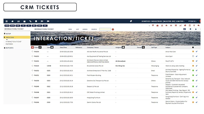 CRM Tickets screenshot - Globe3 ERP Malaysia