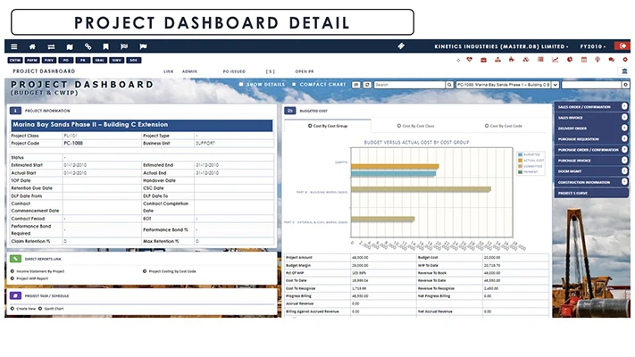 Enterprise Project Management Project Dashboard Details screenshot - Globe3 ERP Malaysia