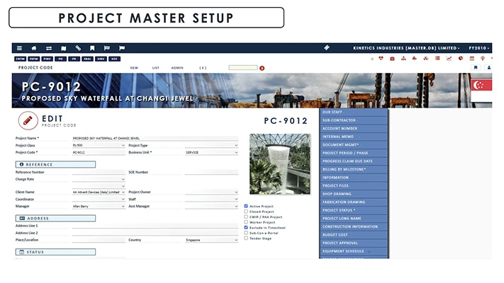 Enterprise Project Management Project Master Setup screenshot - Globe3 ERP Malaysia
