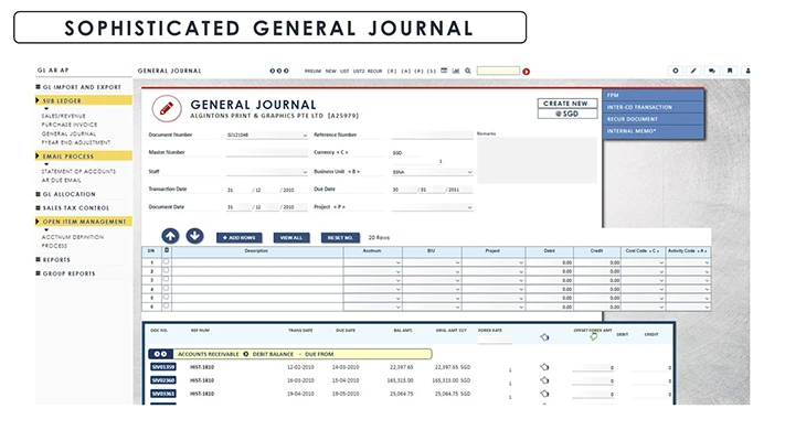 Financial Management Software Sophisticated General Journal screenshot - Globe3 ERP Malaysia