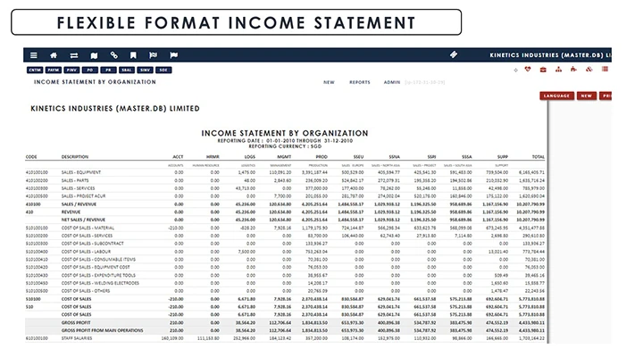 Financial Management Software Flexible Format Income Statement screenshot - Globe3 ERP Malaysia