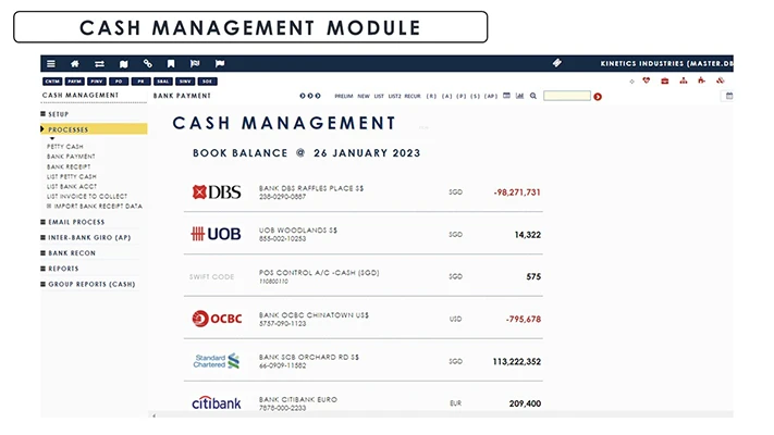 Financial Management Software Cash Management Module screenshot - Globe3 ERP Malaysia