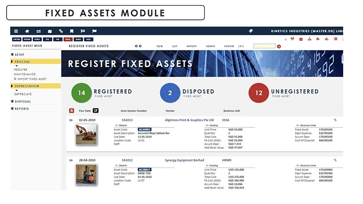 Financial Management Software Fixed Assests Module screenshot - Globe3 ERP Malaysia