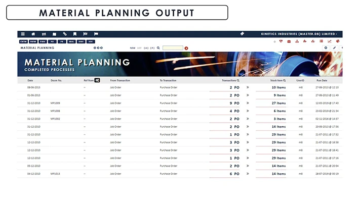 Material Requirement Planning (MRP) Material Planning Output screenshot - Globe3 ERP Malaysia